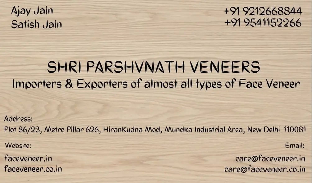 Shri Parshvnath Veneers Face veneer Business Card